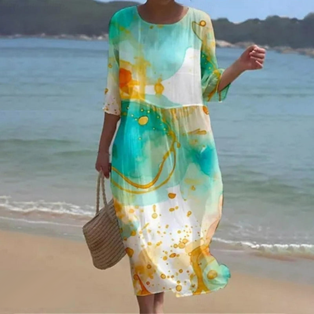 Damen Blumen Maxi Kleid Leichte Baumwolle 3/4 Ärmel Sommer Strand Freizeit — Image 14