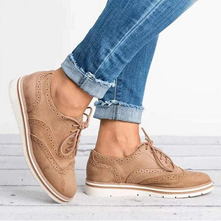 Damen Brogue Oxford Schuhe Wildleder Schnürschuhe Komfortabel Elegant — Image 7