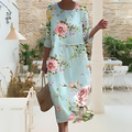 Damen Blumen Maxi Kleid Leichte Baumwolle 3/4 Ärmel Sommer Strand Freizeit — Main Image