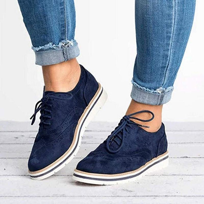 Damen Brogue Oxford Schuhe Wildleder Schnürschuhe Komfortabel Elegant — Image 3