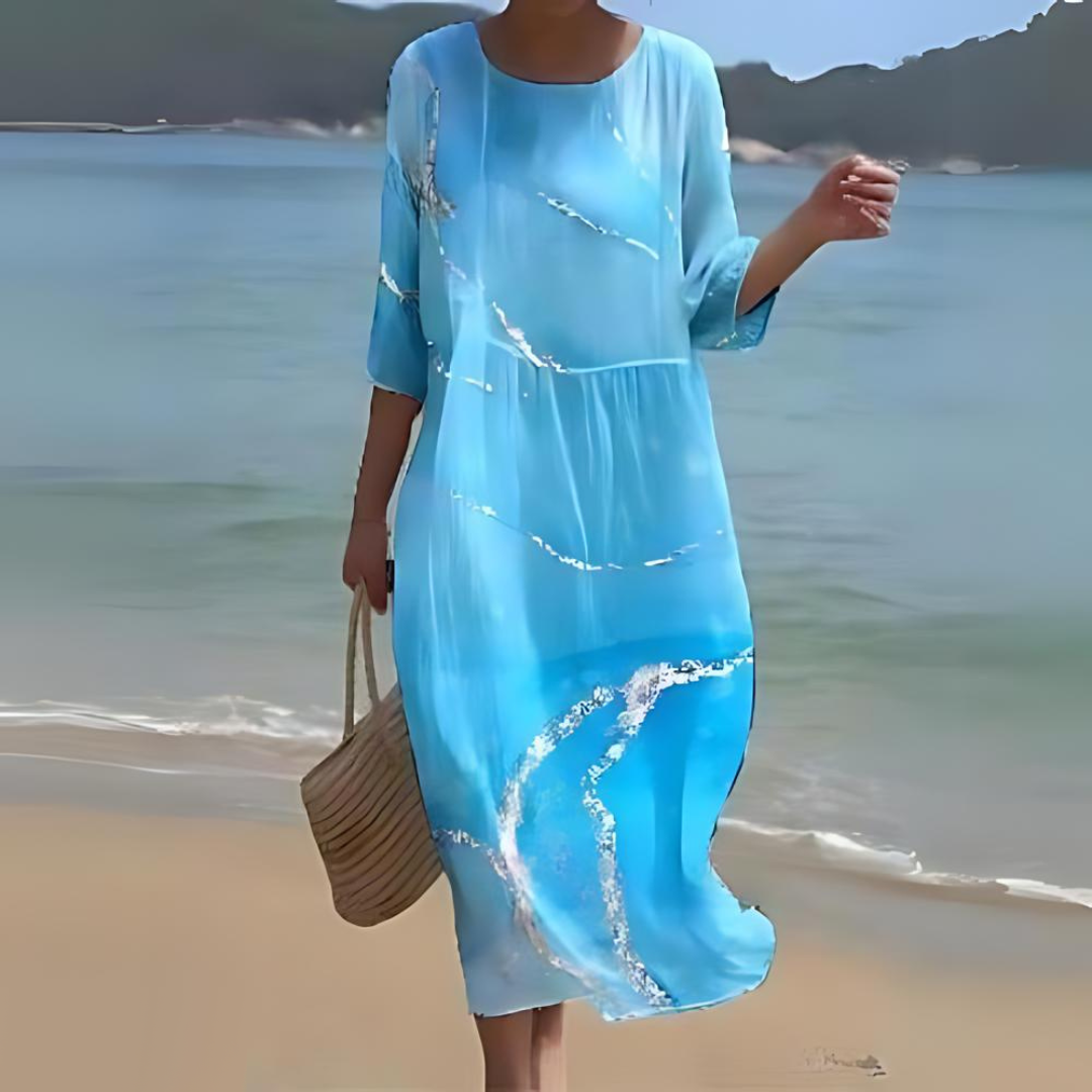 Damen Blumen Maxi Kleid Leichte Baumwolle 3/4 Ärmel Sommer Strand Freizeit — Image 15