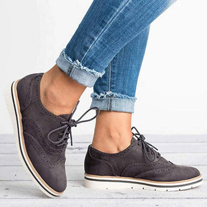 Damen Brogue Oxford Schuhe Wildleder Schnürschuhe Komfortabel Elegant — Image 9
