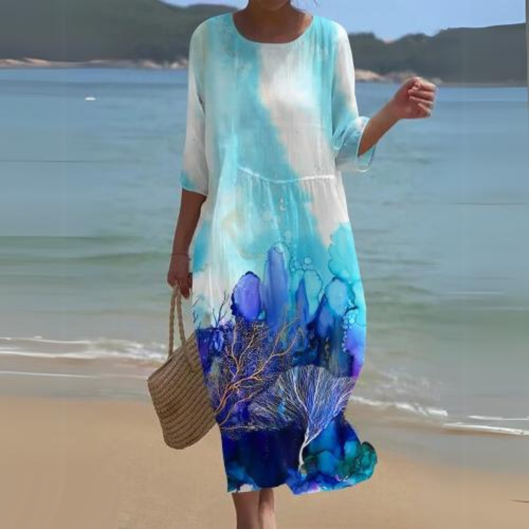 Damen Blumen Maxi Kleid Leichte Baumwolle 3/4 Ärmel Sommer Strand Freizeit — Image 5
