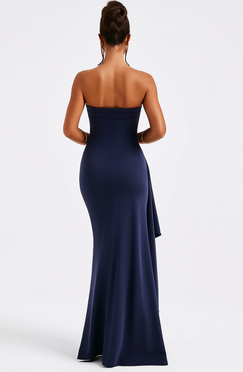 Elegantes Damen Abendkleid Trägerlos Maxikleid mit Schlitz Blau Schwarz — Image 2