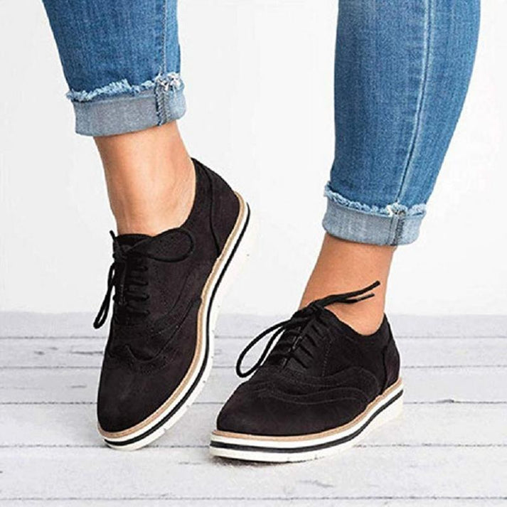 Damen Brogue Oxford Schuhe Wildleder Schnürschuhe Komfortabel Elegant — Image 10
