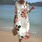 Damen Blumen Maxi Kleid Leichte Baumwolle 3/4 Ärmel Sommer Strand Freizeit — Image 17