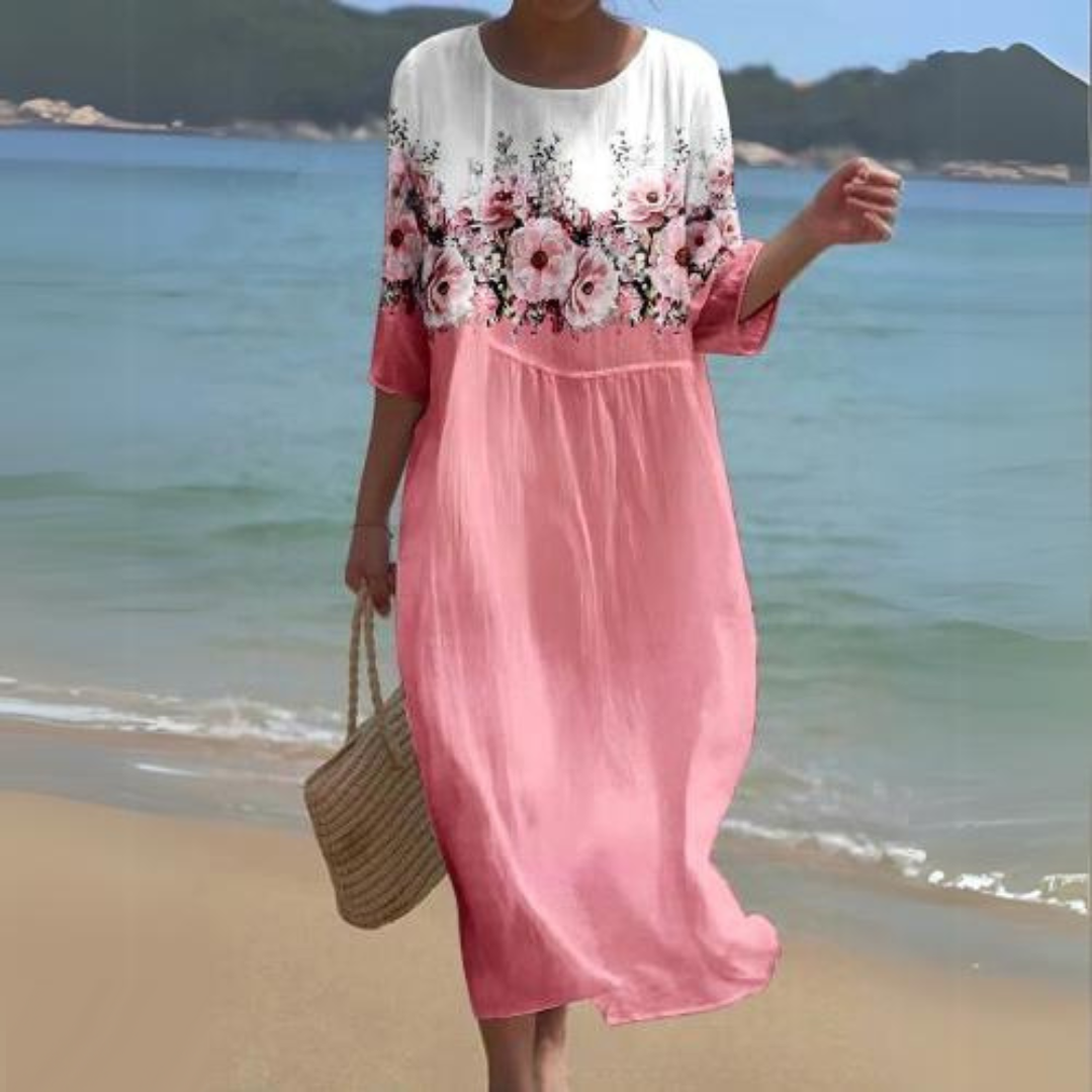 Damen Blumen Maxi Kleid Leichte Baumwolle 3/4 Ärmel Sommer Strand Freizeit — Image 18