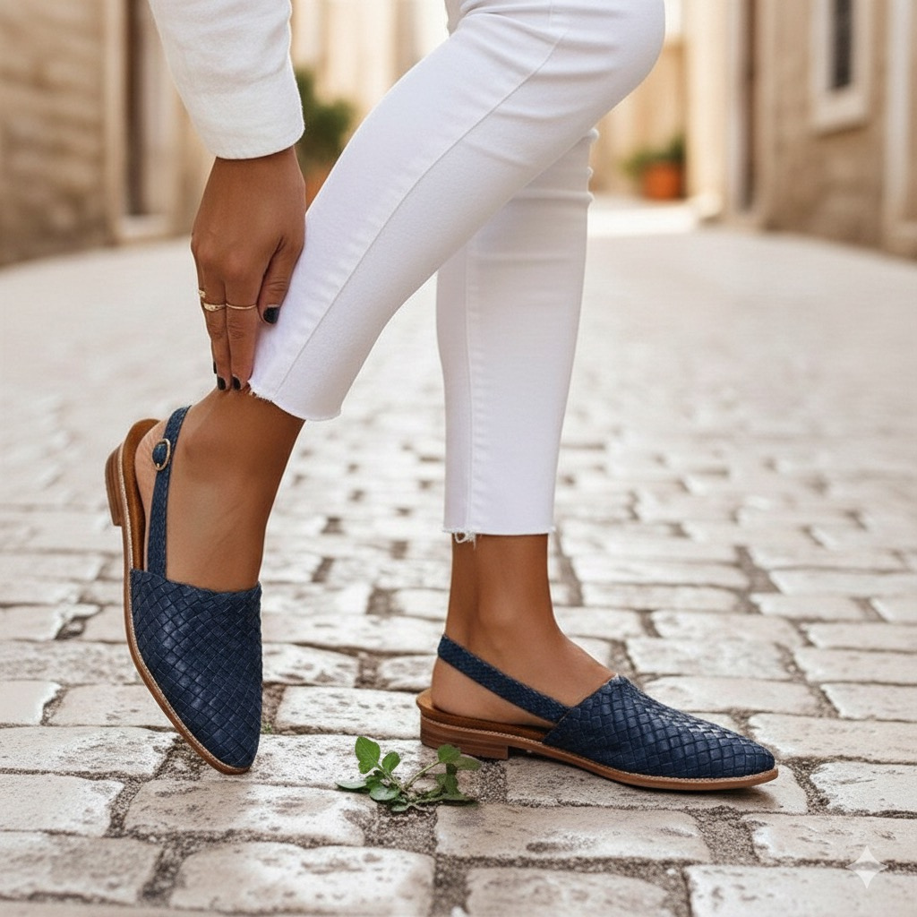 Geflochtene Leder Slingback Sandalen Damen Braun Blau Beige Komfort Sommer — Image 4