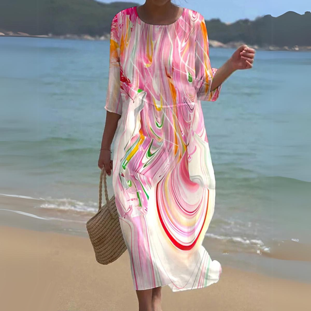 Damen Blumen Maxi Kleid Leichte Baumwolle 3/4 Ärmel Sommer Strand Freizeit — Image 9