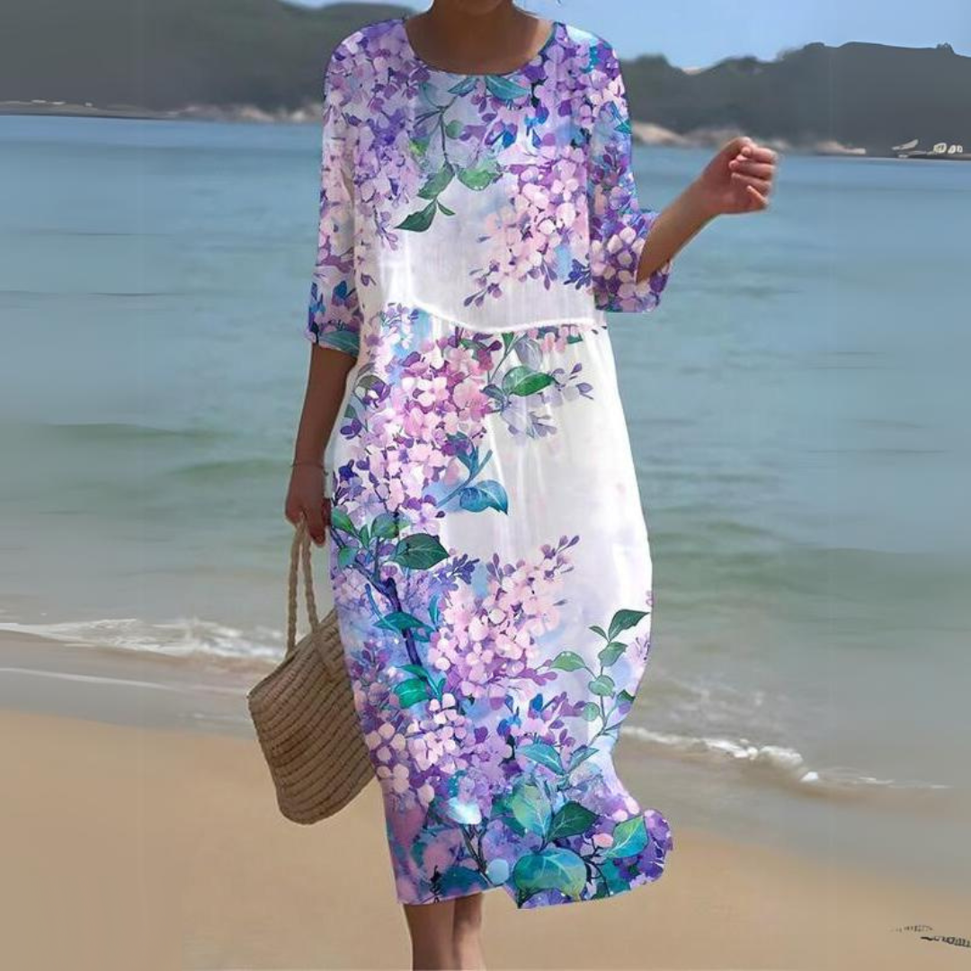 Damen Blumen Maxi Kleid Leichte Baumwolle 3/4 Ärmel Sommer Strand Freizeit — Image 8