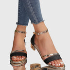 Lunara Damen Sandalen Glitzer Blockabsatz Knöchelriemen Metallisch