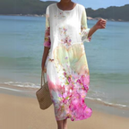Damen Blumen Maxi Kleid Leichte Baumwolle 3/4 Ärmel Sommer Strand Freizeit — Image 10