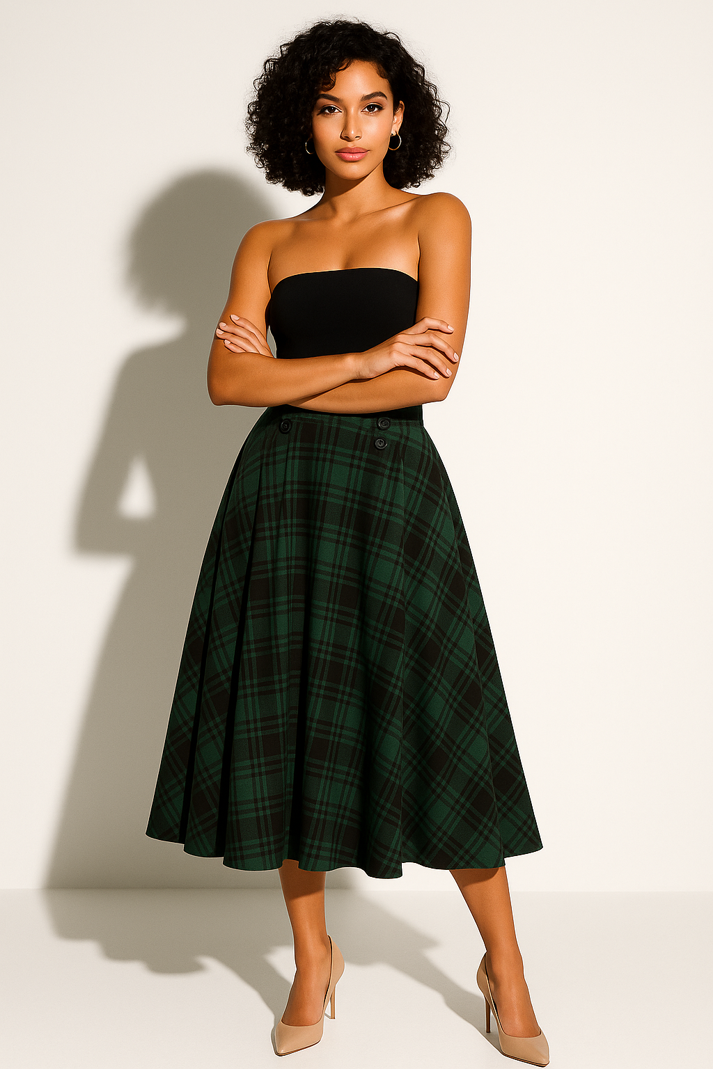 Marke Trägerloses Kleid mit Karomuster, knielang, elegant — Image 4