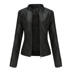Marke Damen Bikerjacke Kunstleder Reißverschluss Stehkragen — Image 2