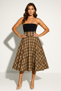 Marke Trägerloses Kleid mit Karomuster, knielang, elegant — Main Image