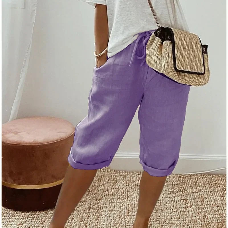 Damen Leinen Shorts Knielang mit Kordelzug und Taschen — Image 4