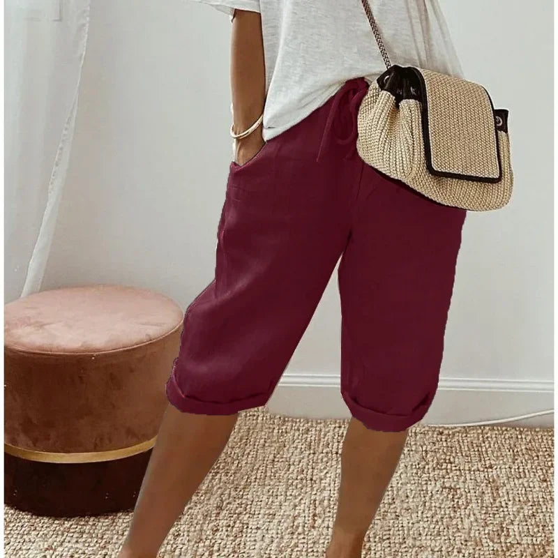Damen Leinen Shorts Knielang mit Kordelzug und Taschen — Image 6