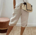 Damen Leinen Shorts Knielang mit Kordelzug und Taschen — Main Image