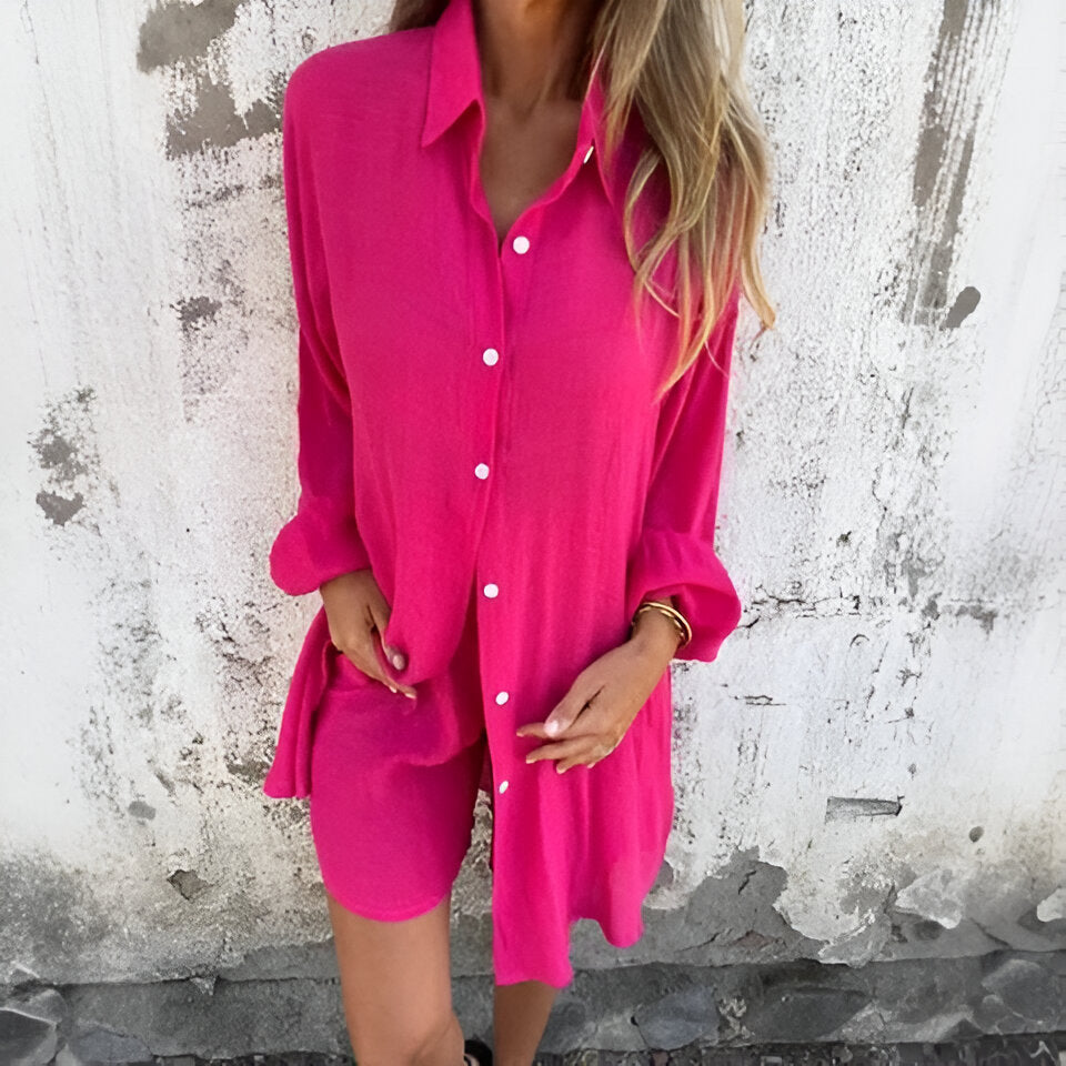 Marke Damen Leinen-Set mit Hemd und Shorts, vielseitig und stilvoll — Image 5