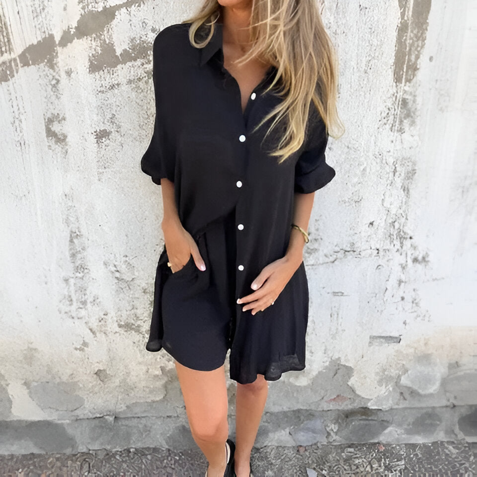 Marke Damen Leinen-Set mit Hemd und Shorts, vielseitig und stilvoll — Image 6
