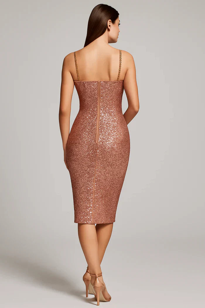 Marke Paillettenkleid mit Ketten-Trägern, figurbetont, glamourös — Image 2