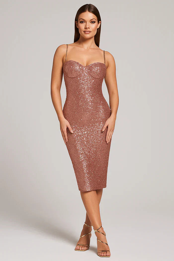 Marke Paillettenkleid mit Ketten-Trägern, figurbetont, glamourös — Main Image