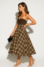 Marke Trägerloses Kleid mit Karomuster, knielang, elegant — Image 2