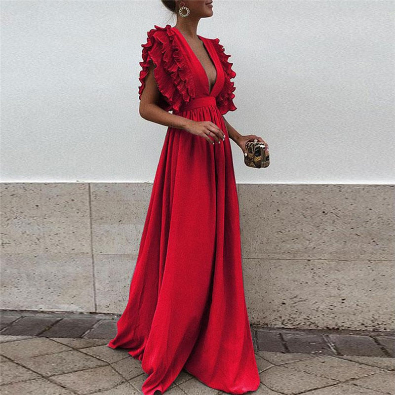Marke Maxikleid mit Rüschenärmeln und V-Ausschnitt, elegant und vielseitig — Image 5