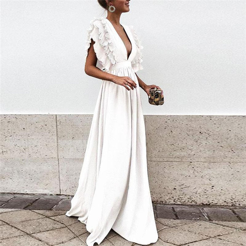 Marke Maxikleid mit Rüschenärmeln und V-Ausschnitt, elegant und vielseitig — Image 6