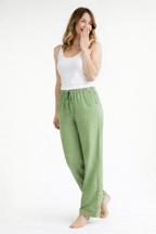 Marke Damen-Leinenhose mit elastischem Bund und Taschen — Image 2