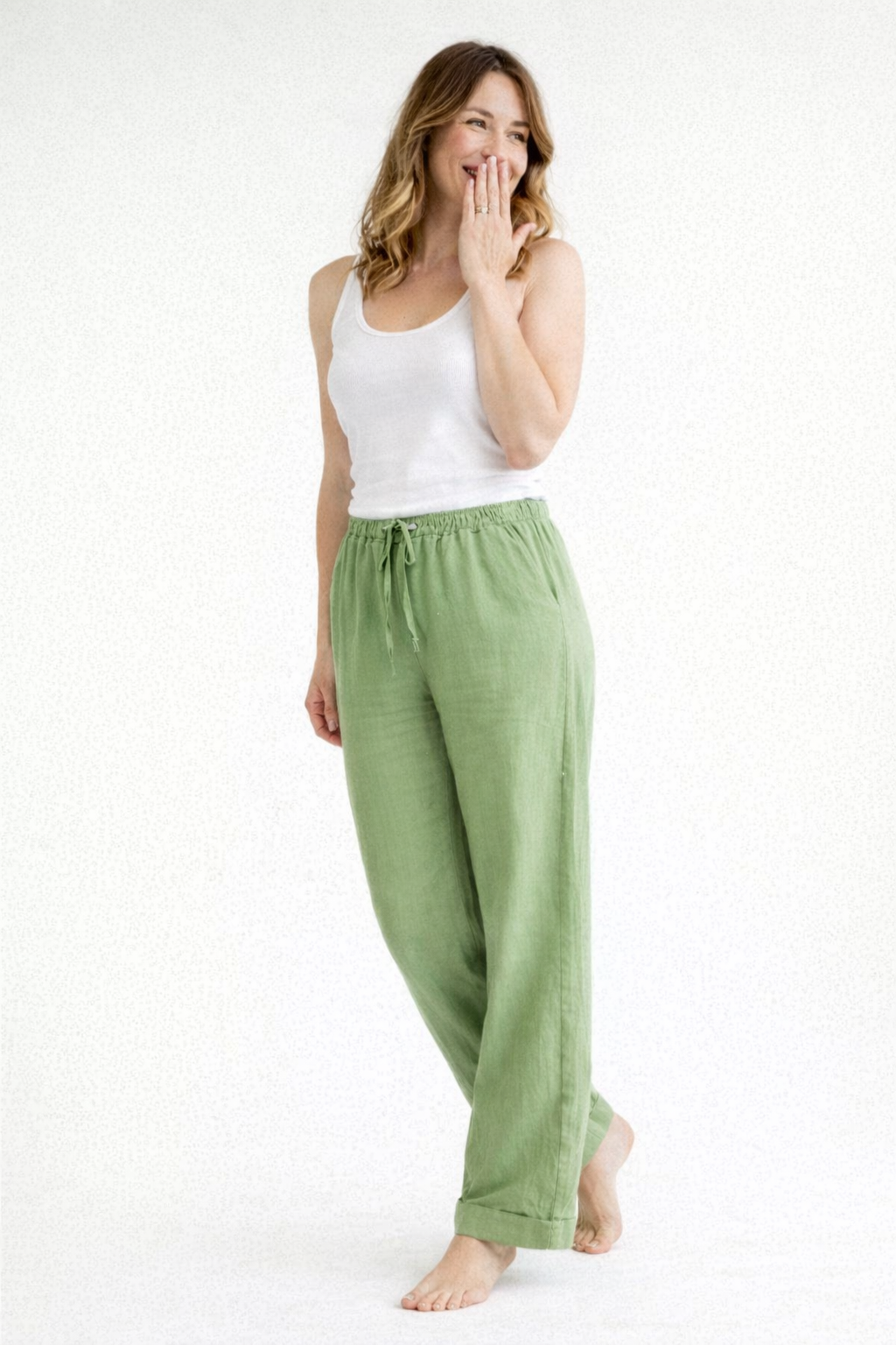Marke Damen-Leinenhose mit elastischem Bund und Taschen — Image 2