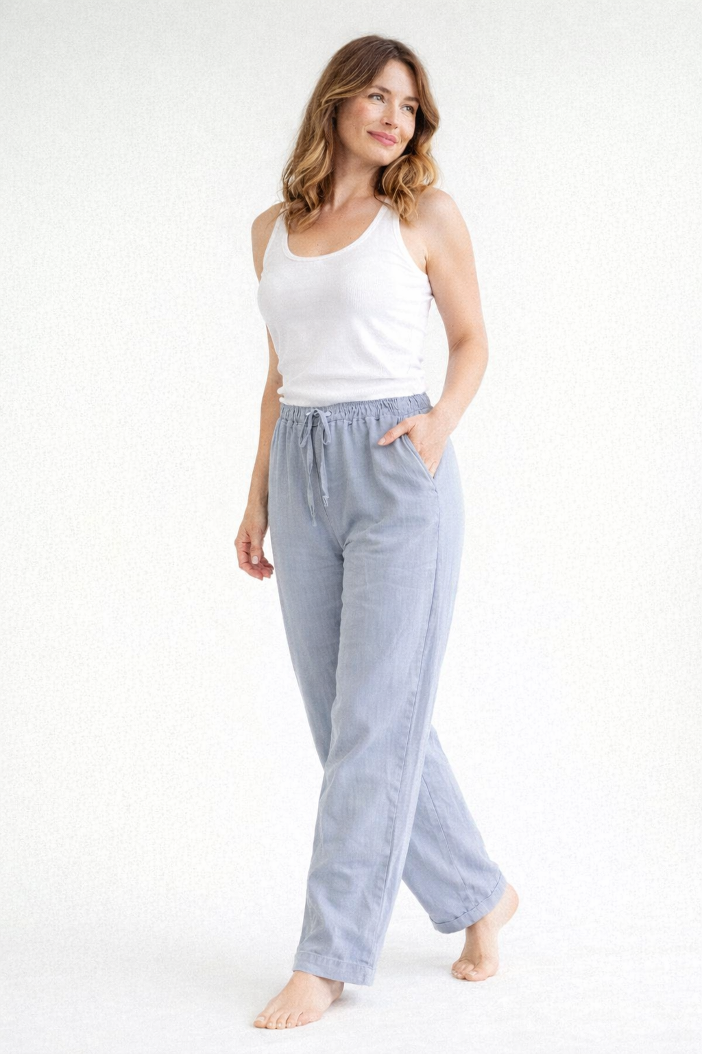 Marke Damen-Leinenhose mit elastischem Bund und Taschen — Image 4