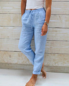 Marke Damen-Leinenhose mit elastischem Bund und Taschen — Image 5