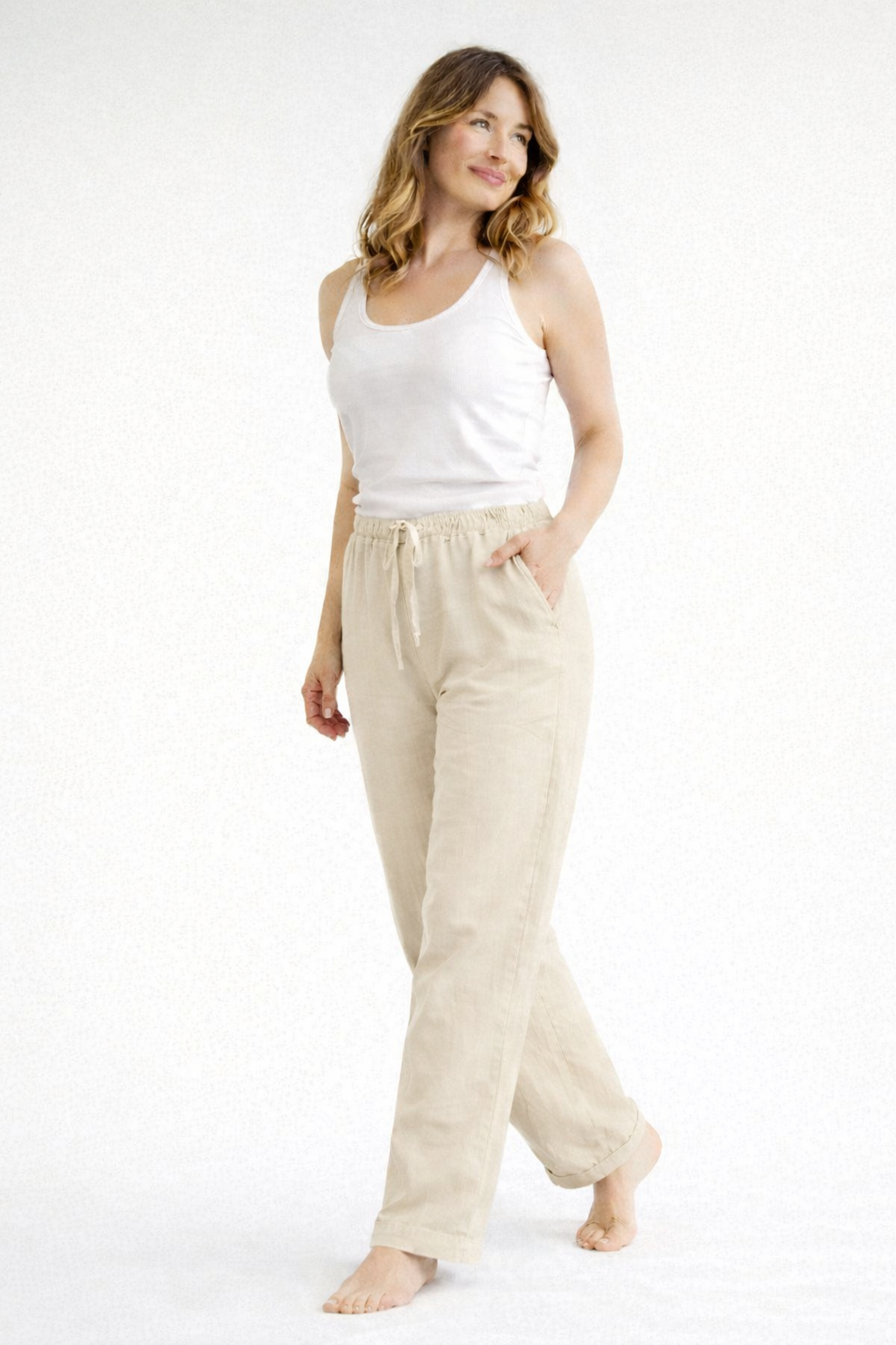 Marke Damen-Leinenhose mit elastischem Bund und Taschen — Image 6