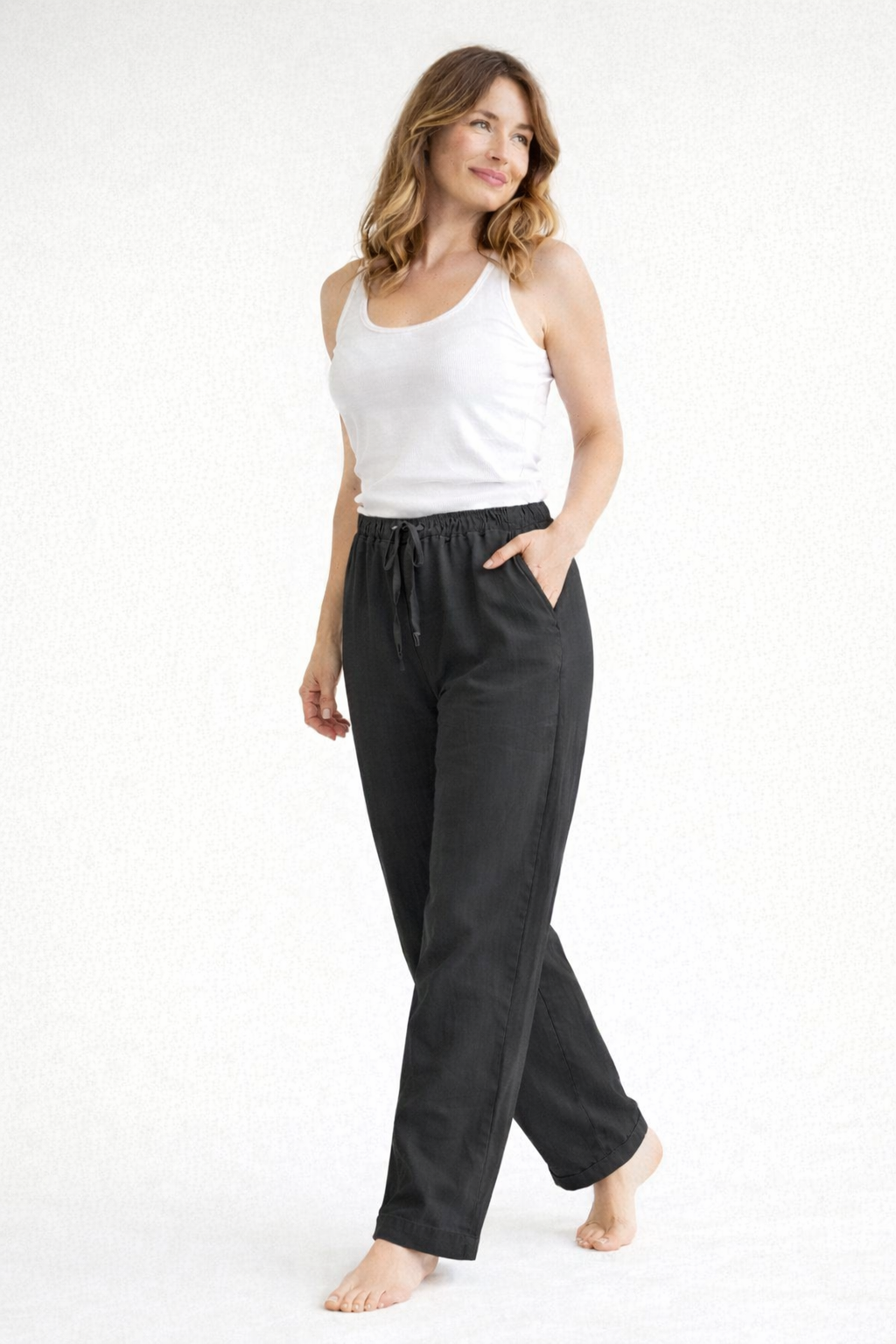 Marke Damen-Leinenhose mit elastischem Bund und Taschen — Image 7