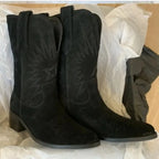 Marke Damen Cowboy Stiefel Wildleder Westernstiefel Braun Schwarz Stickerei Blockabsatz — Image 6