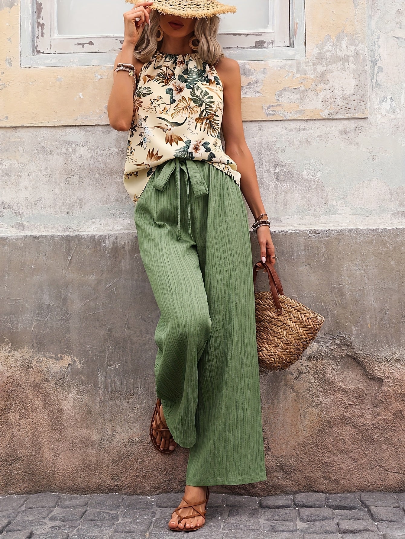 Damen Sommer Set mit floralem Blusentop und weiter Hose, lässig — Image 12