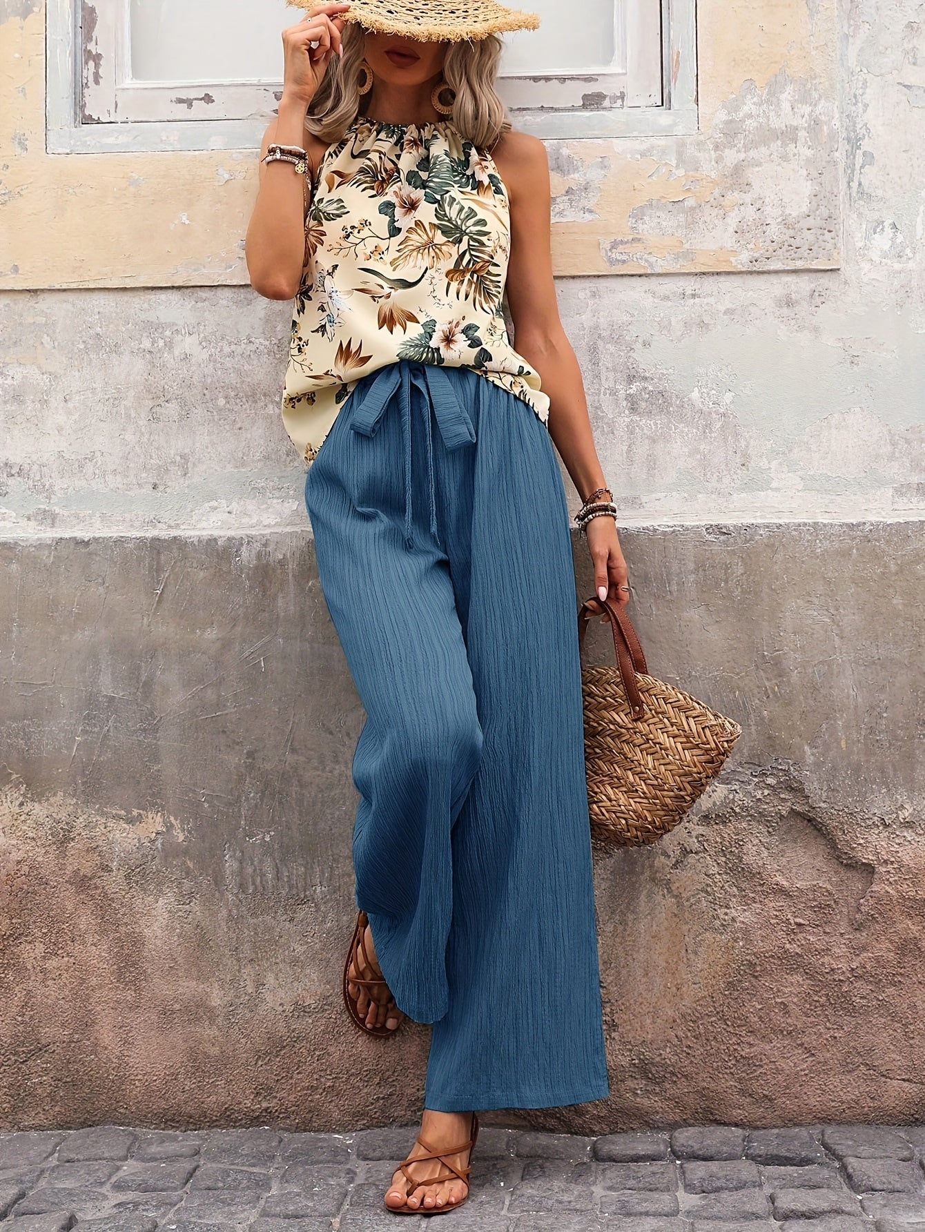 Damen Sommer Set mit floralem Blusentop und weiter Hose, lässig — Image 3