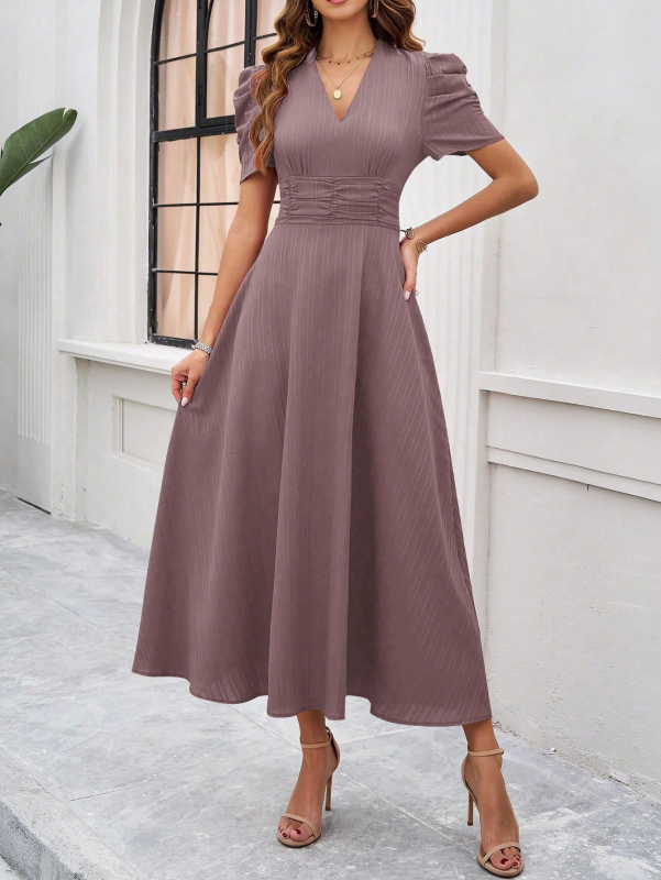 Marke Damen-Midikleid mit V-Ausschnitt und Puffärmeln — Image 2