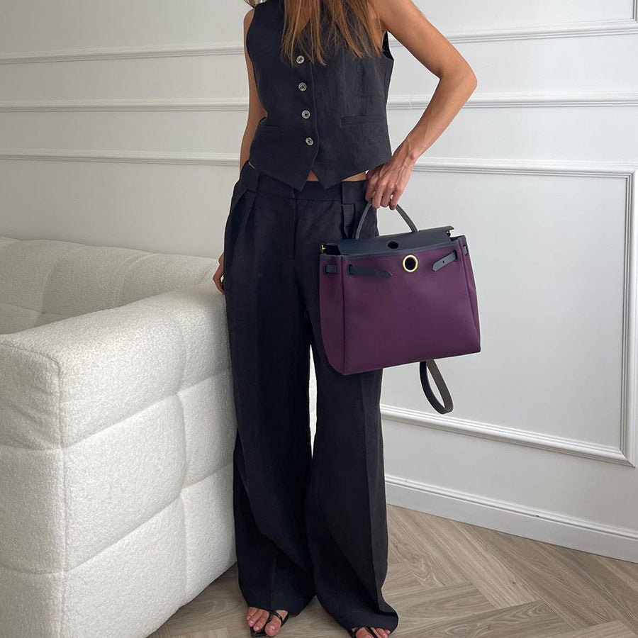 Marke Damen Leinenanzug mit Weste und Hose, elegantes Design — Image 5