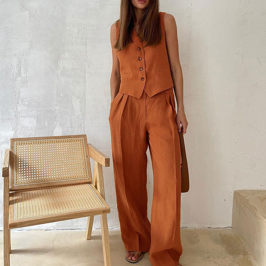 Marke Damen Leinenanzug mit Weste und Hose, elegantes Design — Image 6