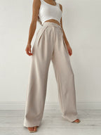 Marke Damen-Hose mit hoher Taille und weitem Bein, Beige und Schwarz — Image 3