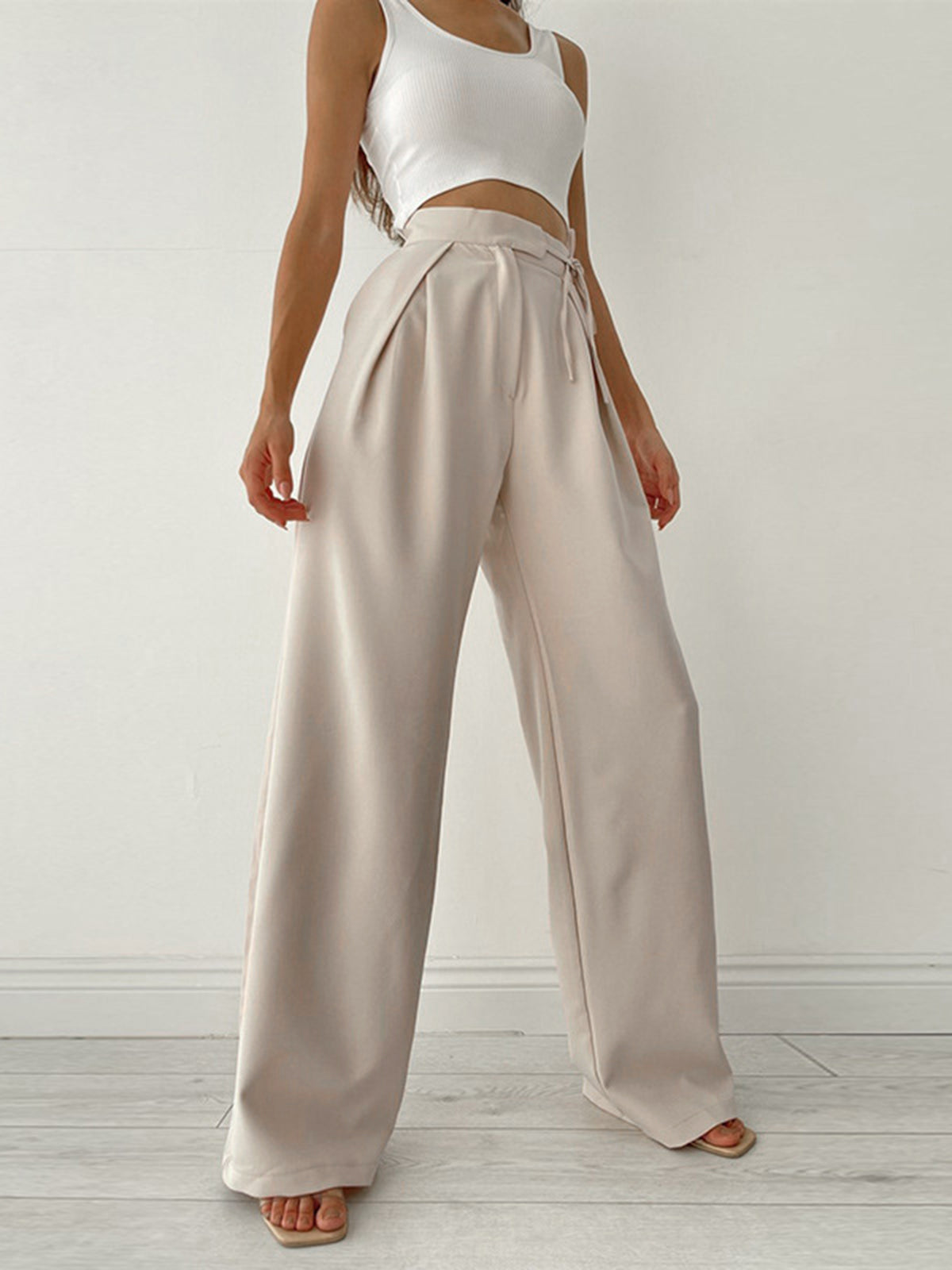 Marke Damen-Hose mit hoher Taille und weitem Bein, Beige und Schwarz — Image 3