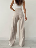Marke Damen-Hose mit hoher Taille und weitem Bein, Beige und Schwarz — Image 4