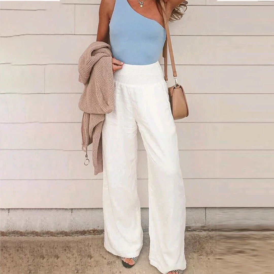 Marke Leinenhose Damen Weit Bein Elastischer Bund — Image 2