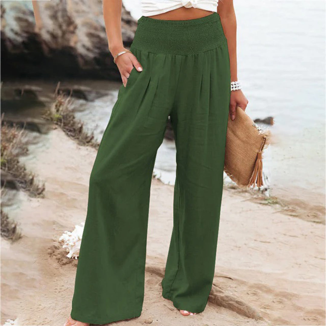 Marke Leinenhose Damen Weit Bein Elastischer Bund — Image 3