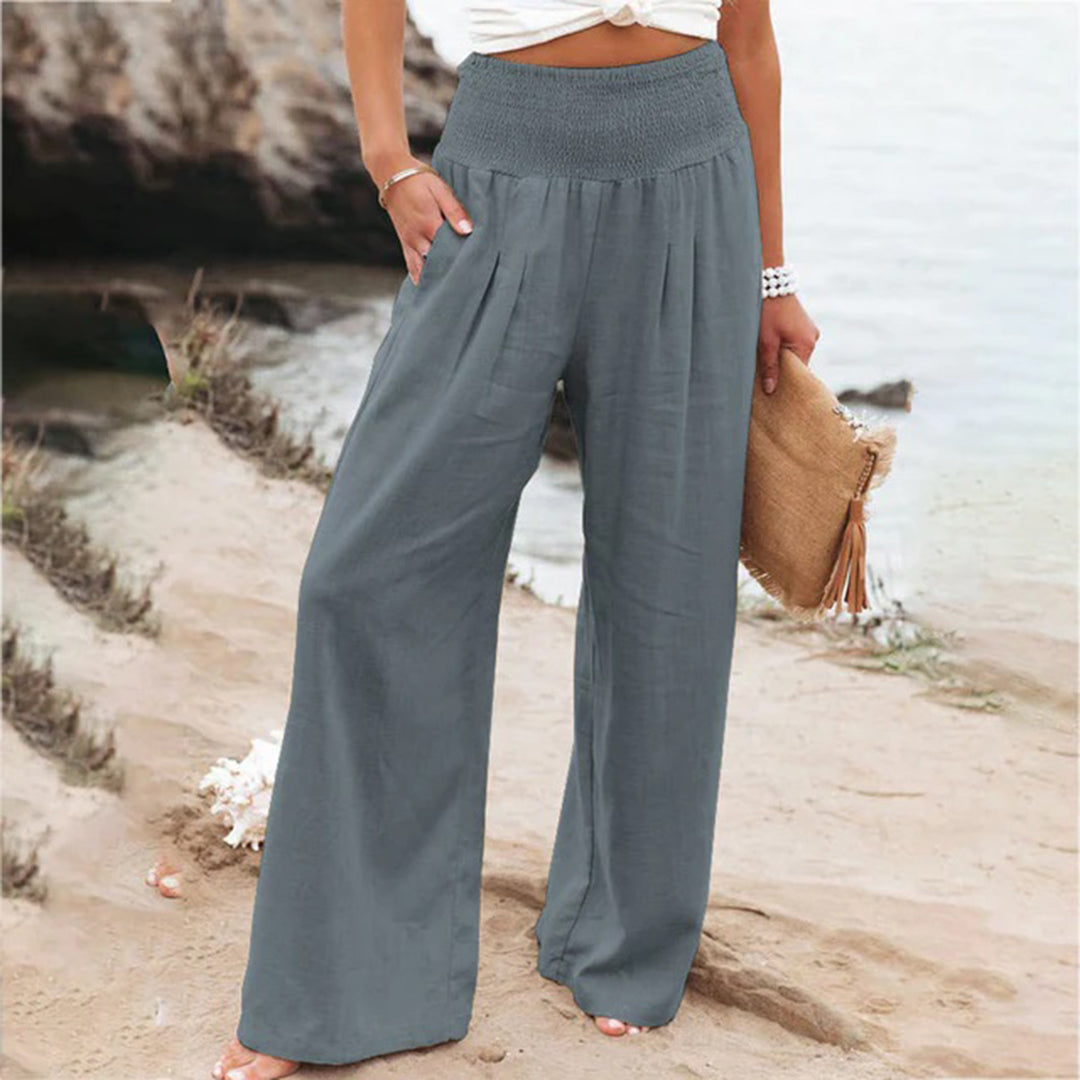 Marke Leinenhose Damen Weit Bein Elastischer Bund — Image 5