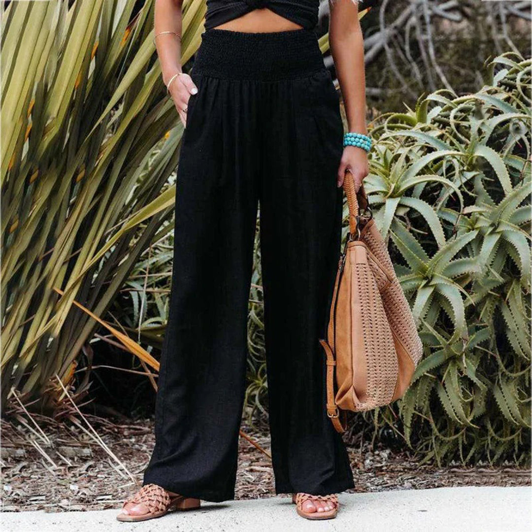 Marke Leinenhose Damen Weit Bein Elastischer Bund — Main Image