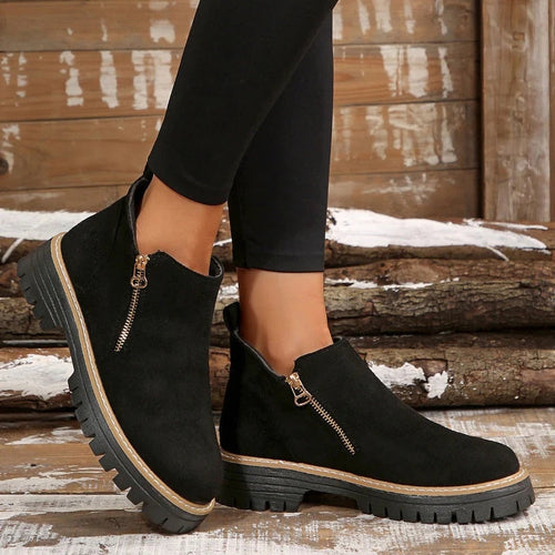 Damen Chelsea Boots Wildleder Schwarz Grau Beige Reißverschluss Profilsohle — Main Image