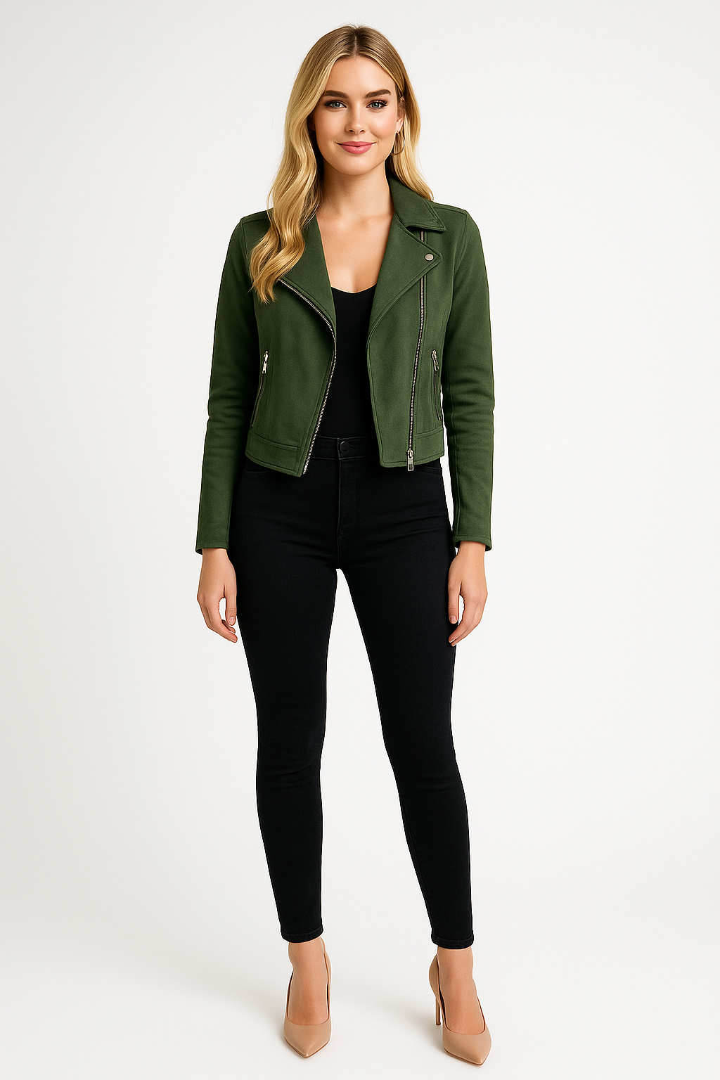 Marke Damen Bikerjacke Kunstleder Reißverschluss — Image 3